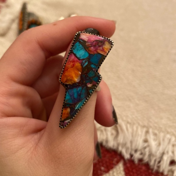 Jewelry - Turquoise and Spiny Oyster Lightening Bolt Ring